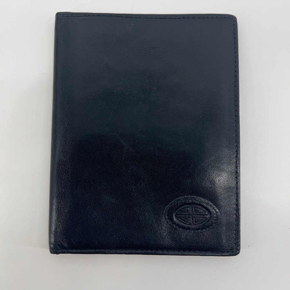 Vintage Bosca Black Leather Passport Case Travel Wallet Bifold ID Holder